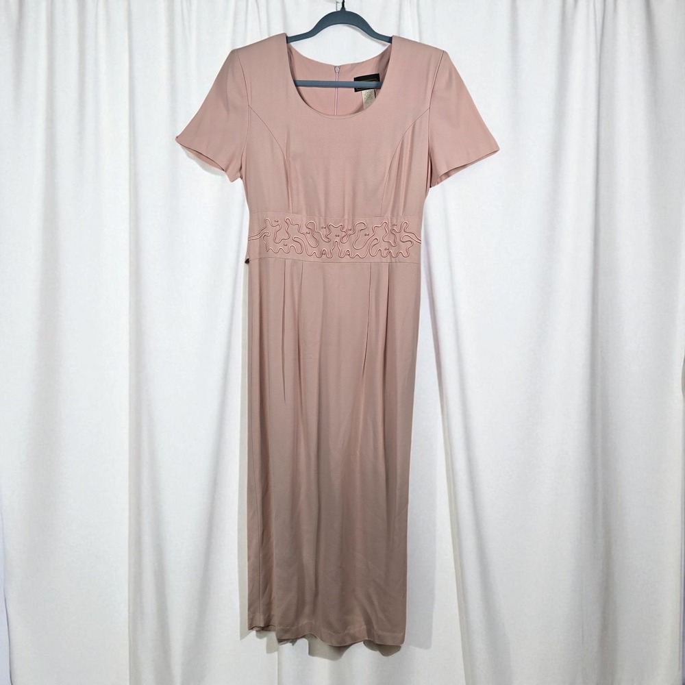 Vintage Virgo II Women's Pink Midi Dress Short Sleeve Elegant Formal Wear Career